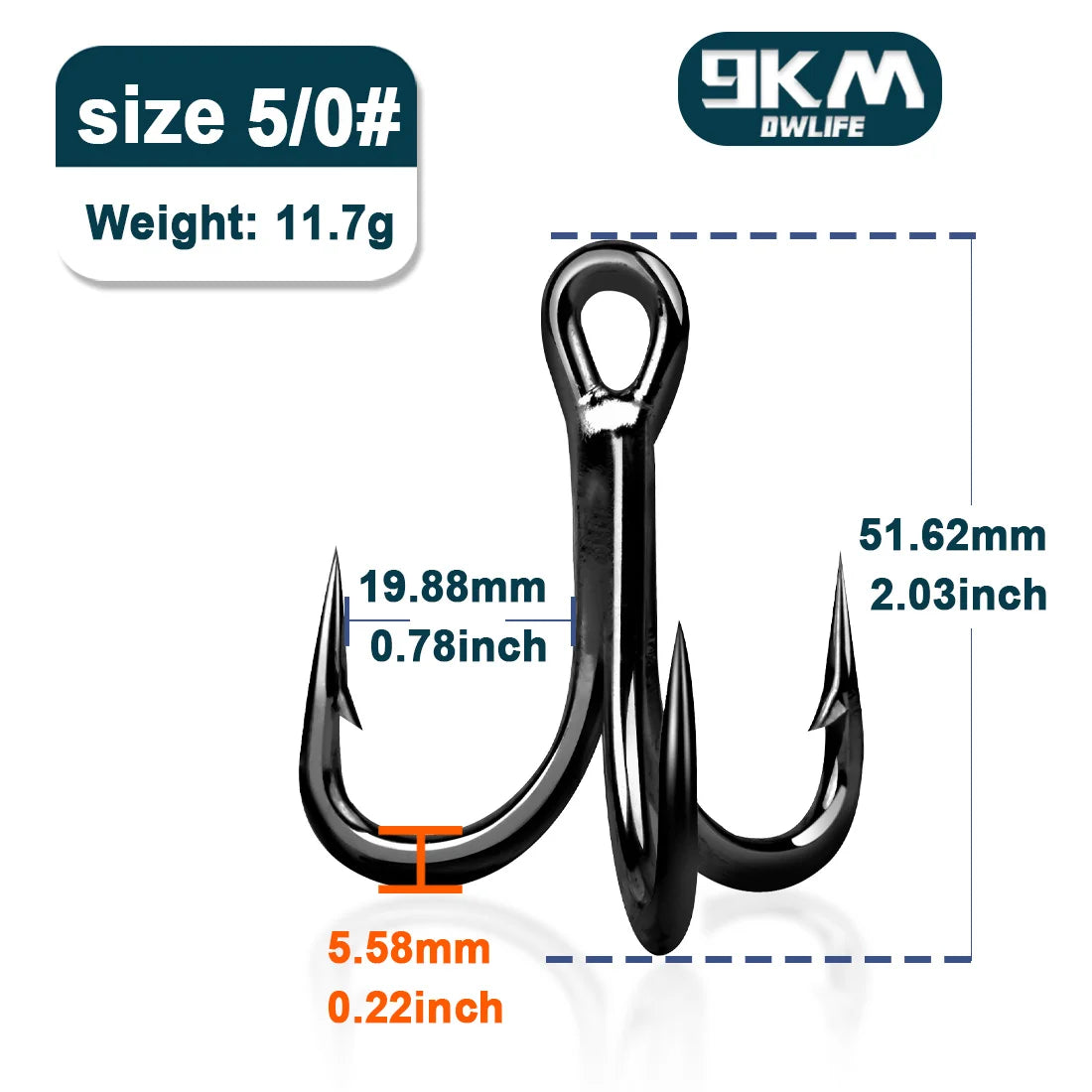 9KM 4X Treble Fishing Hooks - High Carbon Steel, Sharp, Replacement for Lures