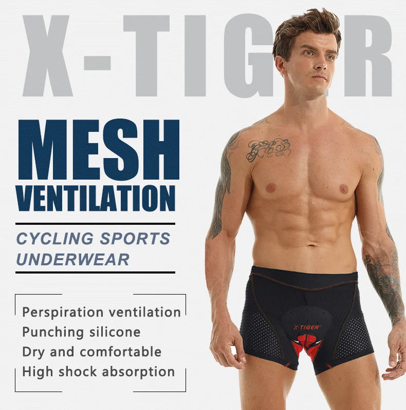 X-TIGER Men’s Cycling Underwear Shorts – 5D Gel Padded, Breathable & Non-Slip