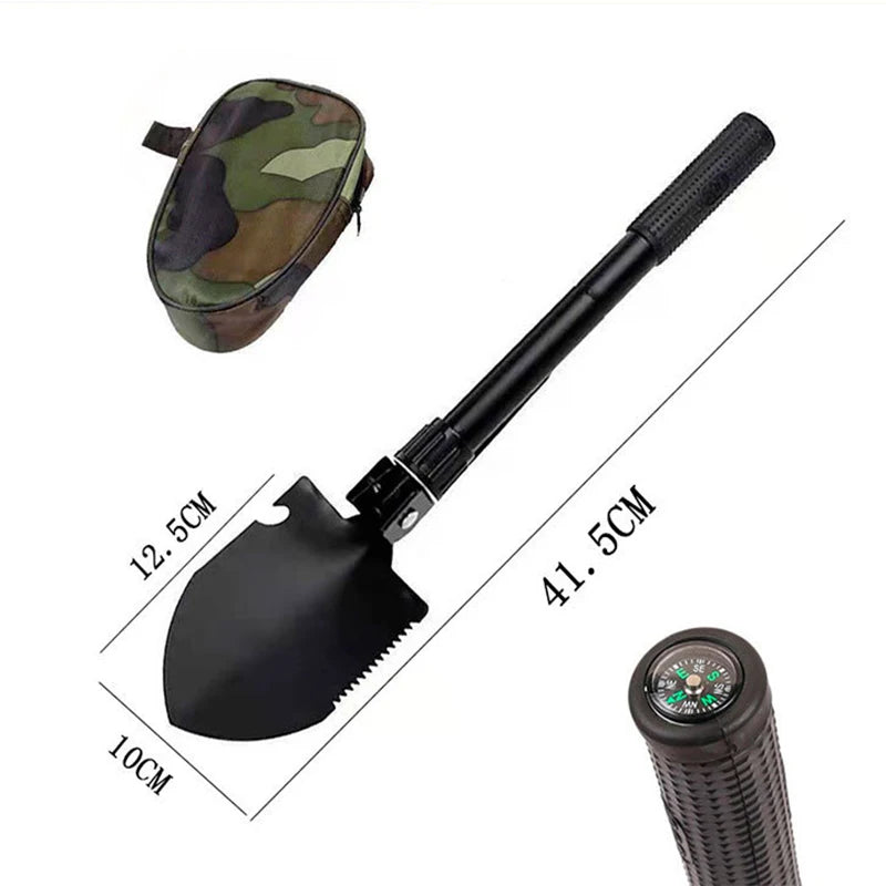 Foldable Survival Shovel with Compass & Storage Bag