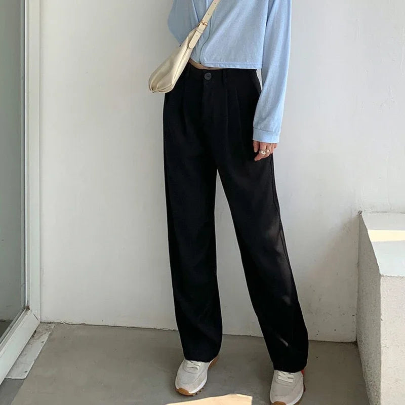 High Waist Women Suit Pants Fall Straight Office Ladies Korean Fashion Trousers
