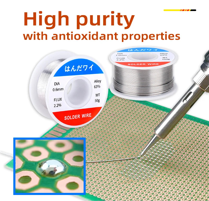 63% Tin Lead Rosin Core Solder Wire – 50g Mini Roll for Precision Electronics Soldering
